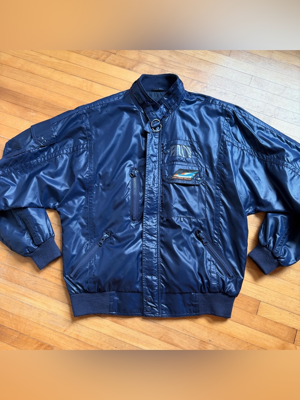 Vintage 1980s NYLON JACKET Many Pockets Racer Sport Bomber Windbreaker Flight